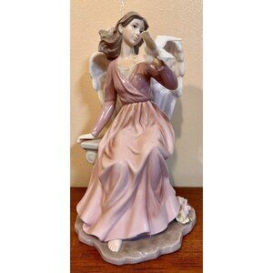 RARE Vintage O'Well Porcelain Figurine Angel Sitting on a Bench w/ a Dove